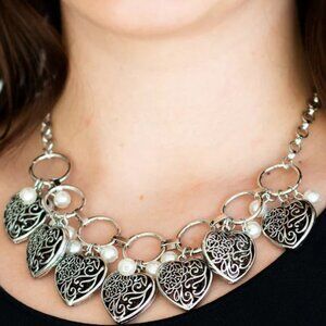 Very Valentine Silver Heart & Pearl Necklace